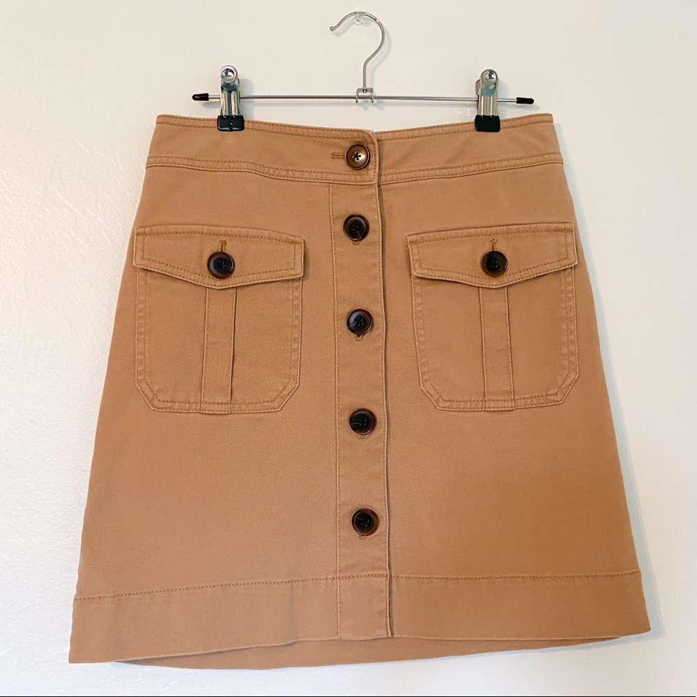 Ann Taylor Tan Button Down Khaki Skirt